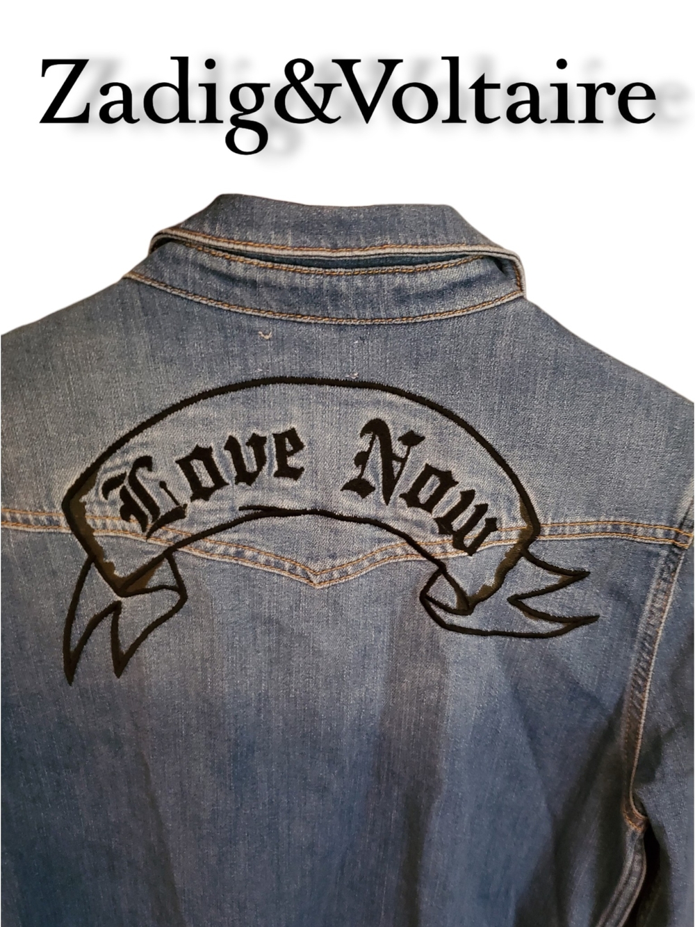 Zadig & Voltaire Deluxe Thelma Blue Embroidered Love Now Denim Shirt Jacket S - Picture 5 of 10